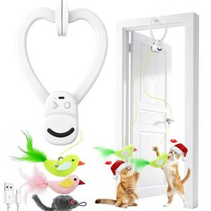 lot 18316 image: Interactive Cat Toys for Indoor Cats Automatic Flying Bird Feather Wand Chase Exercise Enrichment Stimulation, USB Rechargeable Durable Safe Hanging Toy for Bored Kittens Adult Multi Cat Households