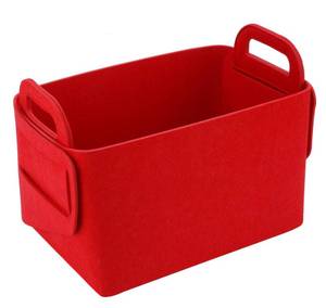 lot 18317 image: Minoisome Storage Basket Felt Storage Bin Collapsible& Convenient Box Organizer with Carry Handles for Office Bedroom Closet Babies Nursery Toys Laundry (Red, 13.8inch��L���9.5inch��W���8.3inch��H��)