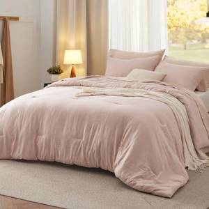 lot 19829 image: Bedsure California King Comforter Set, Light Pink Soft Prewashed Bedding for All Seasons, 3 Pieces GentleSoft�� Bed Set, 1 Lightweight Comforter (104x96) and 2 Pillowcases (20x36)