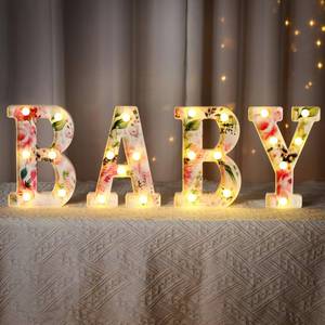 lot 19830 image: Realspring Woodland Greenery Centerpieces Baby Marquee Light up Sign Letters 8.15 Baby Shower Letter Battery Operated Gender Reveal Birthday Party Decor for Home Table(Pink)