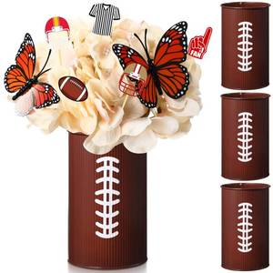 lot 19831 image: Domensi 3 Pcs Football Table Centerpiece Football Vases Decor Galvanized Metal Vases for Artificial Flowers Rugby Funny Pen Holder Utensil Holder Jars for Kitchen Home Rugby Party Decorations Gifts