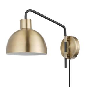 lot 19832 image: Globe Electric 51719 1-Light Plug-in or Hardwire Wall Sconce, Antique Brass, Matte Black Accent, Fabric Cord, in-Line OnOff Switch, Kitchen, Reading Light, Home Essentials, Bedroom, Bedside Lamp