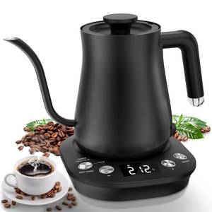 lot 19833 image: Electric Gooseneck Kettle, �1°F Temperature Control, 304 Stainless Steel Inner, 0.8L1200W Fast Heating with Auto Shut-Off & Safety Lock for Pour Over Coffee & Tea - Black