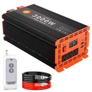lot 19834 image: 3000 Watt Power Inverter 12V DC to 110V120V AC Converter Peak Power 6000W Car Inverter with LCD Display 3 AC Outlets, 2 USB & Type-C Port for RV,Truck,Off-Grid Solar System with Remote Controller