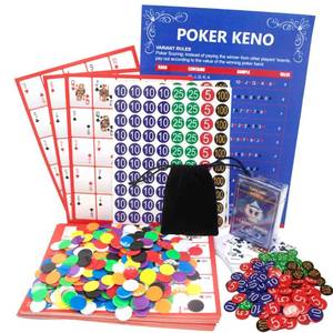 lot 19844 image: GrandSail Poker Keno Game Set with Cards and Chips,24 Two-Sided Boards, 500 Chips,2 Deck of Waterproof Poker Cards,Poker Bingo Set Keno Board Game for Gathering Activity Family Casino Night