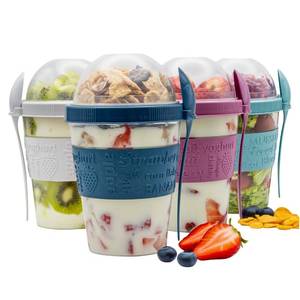 lot 19865 image: SECEL 4 Pcs Yogurt Parfait Cups Breakfast On The Go Reusable Plastic Containers With Lids And Spoons Take And Go Yogurt Cup With Topping Cereal Or Oatmeal Leak-proof Colorful Bowls