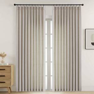 lot 19868 image: Ebesto Extra Wide Pinch Pleated Curtains 90 Inches Long 2 Panels, Light Filtering Soft Airy Fabric Textured Curtains for Patio Sliding Glass Door, Modern Window Drapes, Linen Color, 2x60Wx90L Inches