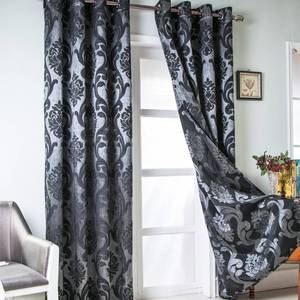 lot 19871 image: NAPEARL Damask Curtains for Living Room, Gothic Drapes with Floral Patterns, Black Victorian Curtains for Bedroom 96 Inch Length, Set of 2 Panels, Each 52 x 96 Inches