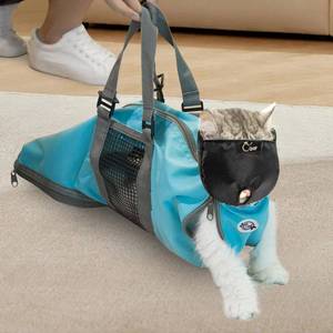 lot 19874 image: Cinf Cat Nail Clipping Cleaning Grooming Restraint Bag ��Free Muzzle�� No Scratching Biting for Bathing Nail Trimming Injecting Examining (Blue,M)