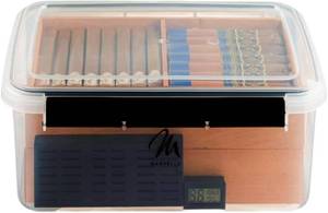 lot 19887 image: Mantello Cigar Tupperdor- Plastic Humidor, Cigar Humidors, Container with 2 Spanish Cedar Trays, Includes Digital Hygrometer and Humidifier, Airtight Cigars Container