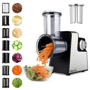 lot 19901 image: Upgraded 300W Electric Cheese Grater with 7 Stainless Steel Blades, Cheese Shredder Electric for Slicing, Shredding & Grinding Vegetables, Fruits and Nuts,Easy One-Touch Control