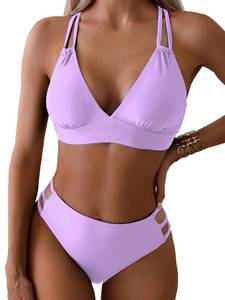 lot 20235 image: Tainehs Womens Push Up V Neck Bikini Sets Criss Cross Back Two Piece Bathing Suit Lilac Purple XXL