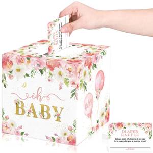 lot 20238 image: Pajean 50 Pcs Floral Diaper Raffle Tickets and Box Set, Watercolor Flowers, Advice and Wishes for The Parents-to-be, Prop for Diaper Raffle Party Baby Shower Decor New Parents Winner Gifts(Pink)