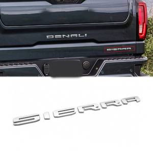 lot 20248 image: 1pc 2019-2025 Small Tailgate Sierra Emblem Rear Liftgate Letter Nameplate Badge 3D Compatible with Sierra 1500 2500HD 3500HD At4 23400374 (Chrome)