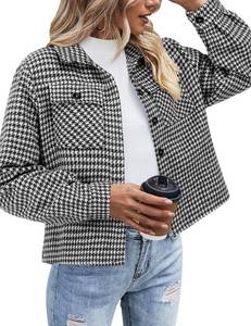 lot 20261 image: Zeagoo Shacket Women Cropped Flannel Plaid Button Down Jacket Black Houndstooth Casual Fall Fashion Coats, MEDIUM