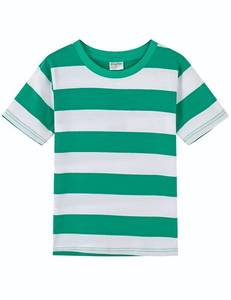 lot 20277 image: Spring&Gege Boys Short Sleeve Striped T-Shirt Cotton Crew Neck Tees, Green and White Stripes, 11-12 Years