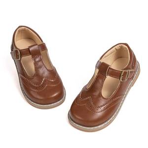 lot 20284 image: Bellocasa Toddler Girls Mary Jane Dress Shoes - Ballerina Flats for Little Girl Party School Uniform Shoes(JY5304 Brown,26) (GOLD)