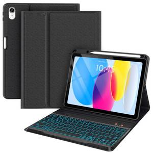 lot 20290 image: BLUTLOTUS for iPad 11th A16 10th Generation Case with Keyboard - 7 Colors Backlit Wireless Detachable Folio Keyboard Cover with Pencil Holder for iPad 11 A16 2025 10th Gen 10.9 Inch 2022 (Black)
