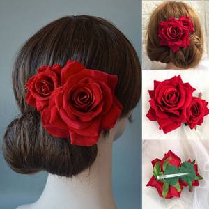lot 20307 image: Flower Hair Combs, Rose Flower Bohemia Hairpin Bride Costume Hair Decor for Party Wedding Red(1pc)