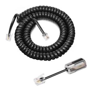 lot 20312 image: Uvital Telephone Handset Cord Detangler, 1 Pack Landline Handset Cord Cable 8Ft Uncoiled(1.2 Ft Coiled) and 1 Pack Anti-Tangle Telephone Cords Untangler 360 Degree Rotating Swivel Cords(Black)