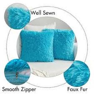 lot 1415 image: MIULEE Teal Shaggy Throw Pillows Set