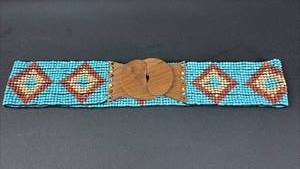 lot 347 image: Southwestern Style Stretchy Beaded Belt with Wood Buckle 30 Inches Buckle Center to Center