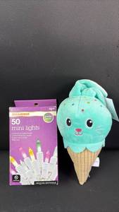 lot 358 image: Sylvania Pastel Mini Lights & Bunny Ice Cream Plush