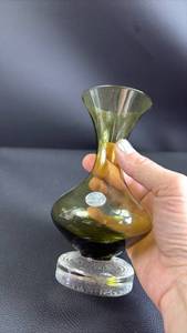 lot 14 image: Most Likely Glasbruk Hand Blown Art Glass Vase with Clear Base Made in Sweden in the 1960s