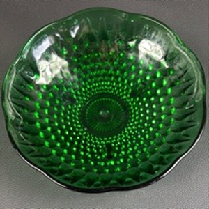 lot 18 image: Anchor Hocking Green Glass Hobnail Pattern Three Footed Bowl Approximately 6.5 inches diameter (approximately 6 inch diameter)
