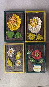 lot 21 image: 1960s Rustic Wood Carving Wall Art Bundle Each Panel Approximately 11 by 8 Inches