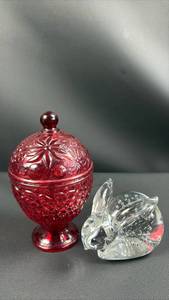 lot 25 image: Avon Egg Shaped Candy Dish with Crystal Bunny Figurine