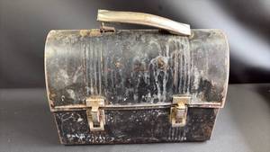 lot 29 image: Vintage Metal Workers Lunch Box with Handle, Latches and Name Tag Holder
