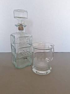 lot 45 image: Crystal Cut Glass Decanter Sailing Beer Mug