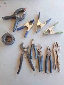 lot 73 image: Hand Tools and Wire Lot - Pliers, Clamps, and Electrical Wire Bundle