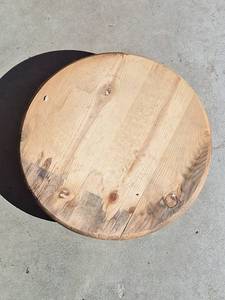 lot 108 image: 17 inch diameter Wood Plant Caddy with Wheels