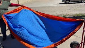 lot 387 image: Grand Trunk High Visibility Nylon Double Size Mountain Hanging Hammock with Attached Stow Bag and Heavy Duty Carbiners
