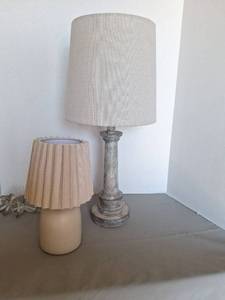 lot 77 image: Table Lamps with Neutral Fabric Lampshades Set