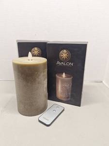 lot 393 image: (2) NEW Liown Avalon LED Pillar Candles with Remote Control