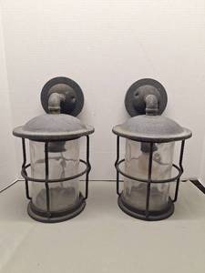 lot 399 image: Industrial Porch  Wall Lanterns w Wavy Glass