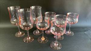 lot 465 image: Tiffin Jubilation Pink Glass Stemware (3) White Wine and (5) Red Wine. Exquisite Color