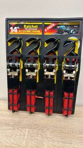lot 29 image: Brand new  14ft Heavy Duty Ratchet Tie-Downs 4-Pack