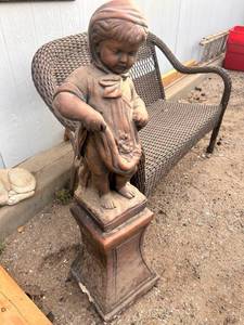 lot 69 image: Concrete Garden Statue Boy with Basket on Pedestal