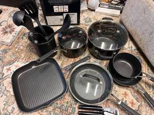lot 72 image: Like new if not new KitchenAid pots and pans etc