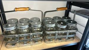 lot 81 image: Glass Mason Jar Canning Set with Metal Carriers