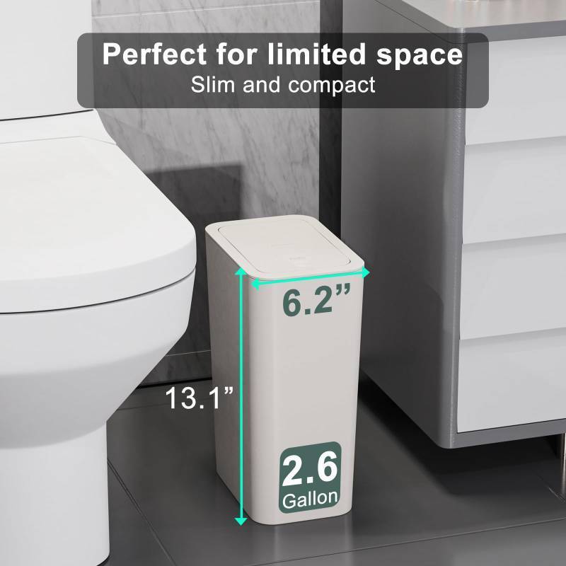 lot 25842 image: Yeebuuke 3 Pack 2.6 Gallon  10 Liter Small Trash Can with Lid, Bathroom Garbage Can with Lid, Waste Basket for Bathroom, Kitchen, Bedroom, Laundry, Living Room, Dorm Room, Office - Cream
