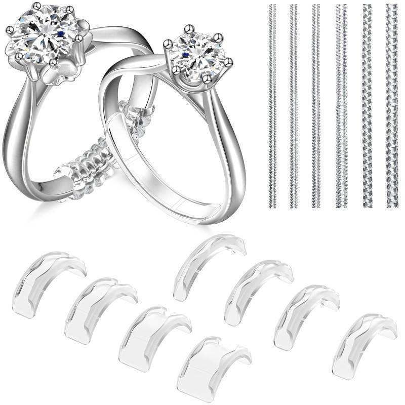 lot 41245 image: Ring Sizers for Loose Rings, 14 Pack Invisible Ring Size Adjuster Silicone, Ring Guards Spacer Tightener Resizer Fitter for Women Men, Make Ring Smaller Without Resizing Thick Band (Transparent-14PCS) - Retail $9