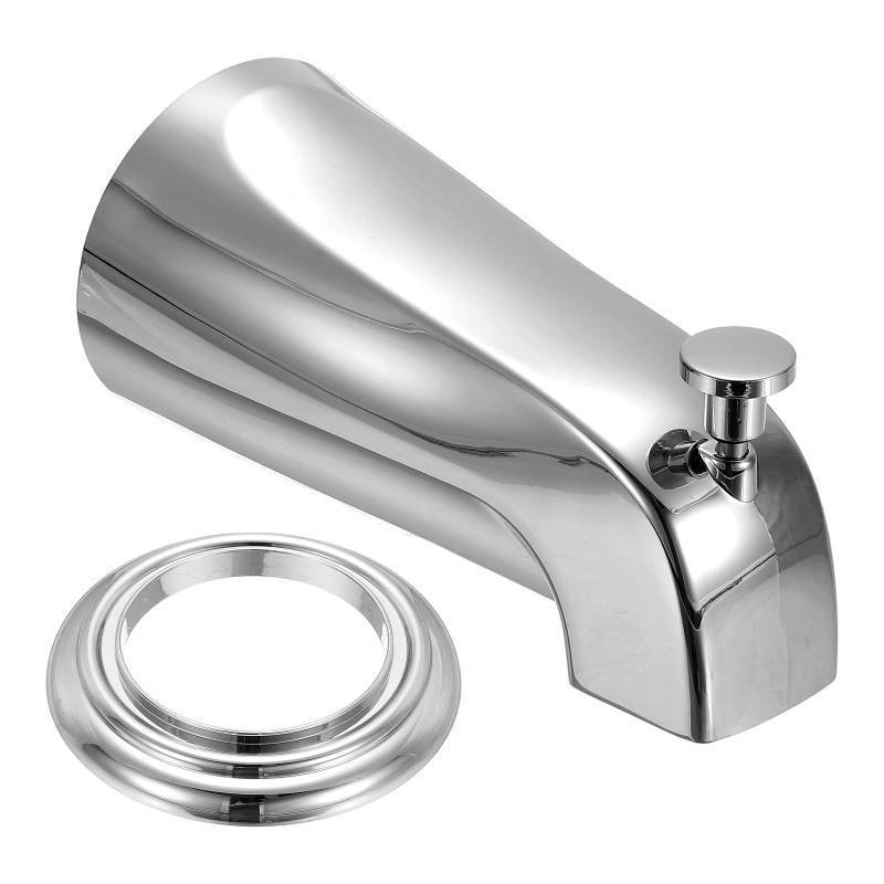 lot 41265 image: Uxcell Slip on Diverter Tub Spout, Zinc Alloy Bath Spout Bathtub Faucet with Pull-Up Diverter Faucet Cover for 12 Inch Water Tub for Bathroom Kitchen, Silver - Retail $19