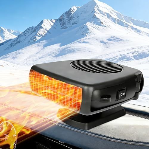 lot 41275 image: Portable Car Heater, 12v 200W Car Heater and Defroster, Windshield Defogger, 12 Volt That Plugs Into Cigarette Lighter, 2-in-1 Car Heaters for Vehicle, 360° Rotation, Black - Retail $10