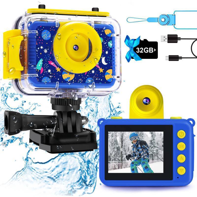 lot 44620 image: Pool Toy & Kids Underwater Camera 99FT Waterproof Kid Action Camera 1080P Video&20MP Photo with Flip Lens, Includes 32GB Card for Diving Swimming Beach Snorkeling.Birthday Gift for Boys - GKTZ - Retail $37
