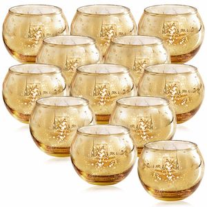 lot 45503 image: LAMORGIFT 11 Pcs Gold Votive Candle Holders- Gold centerpieces for Tables, Mercury Glass Votives for Wedding, Rehearsal Dinner, Engagement, Birthday Party Decorations missing one - Retail $23